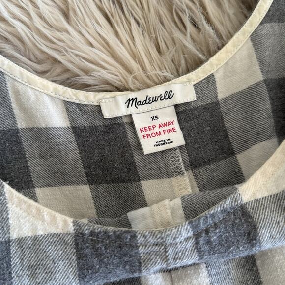 Madewell Embroidered Flannel Pajama Romper 100% Cotton Buffalo Check Grey XS - Picture 7 of 8